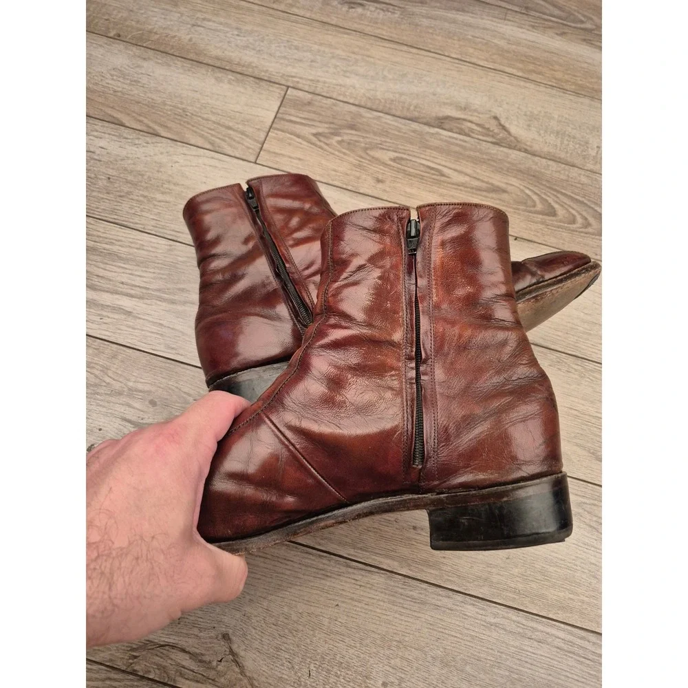 Florsheim‎ Imperial Brown Leather Side Zip Duke Bike Toe Dress Boots Sz 14 D VTG